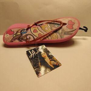 Hot Topic Pink Graphic Flip-Flop Sandals with Glitter Straps